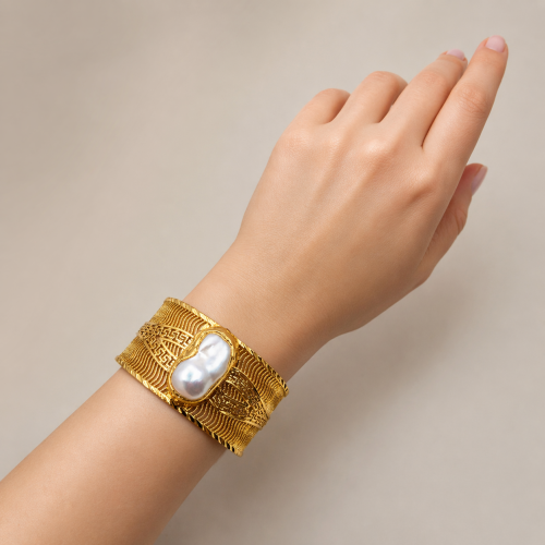 Жесткий браслет с барочным жемчугом и турмалином —  фото 4