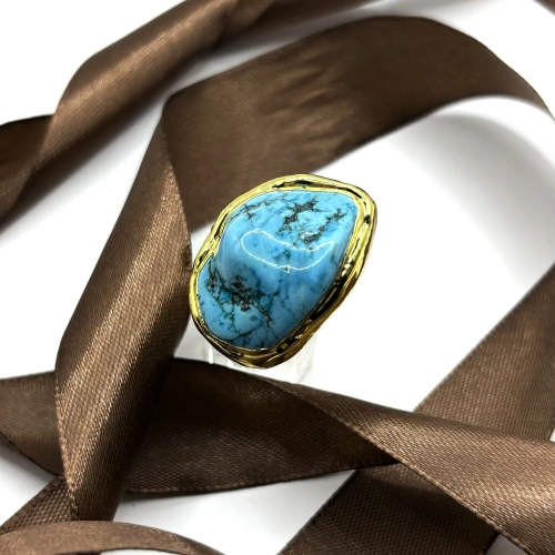 Безразмерное кольцо с турквенитом фото 3