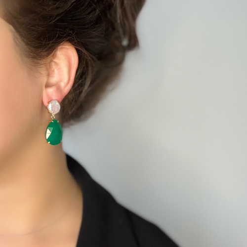 Серьги ДИНОСА с барочным жемчугом и зеленым кварцем —  фото 4