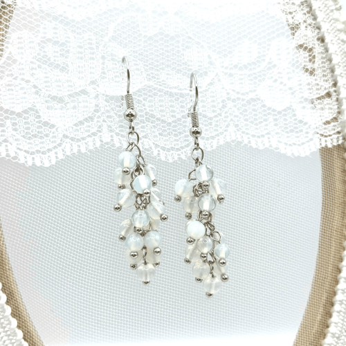 Серьги ДИНОСА с синтетическим лунным камнем —  фото 2