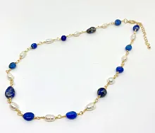 Колье ДИНОСА с речным жемчугом и лазуритом