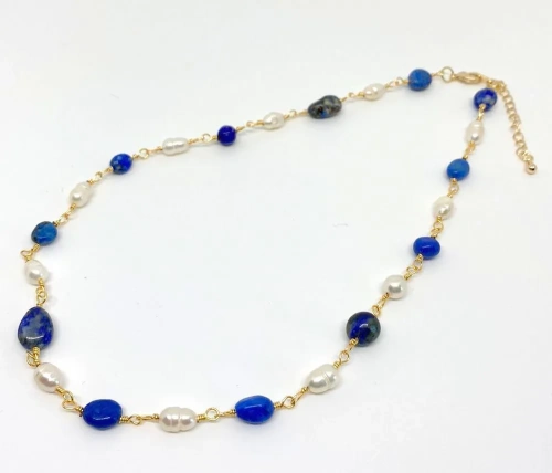 Колье ДИНОСА с речным жемчугом и лазуритом