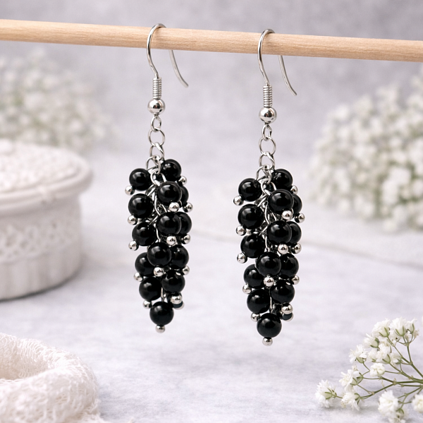 Серьги ДИНОСА с черным агатом