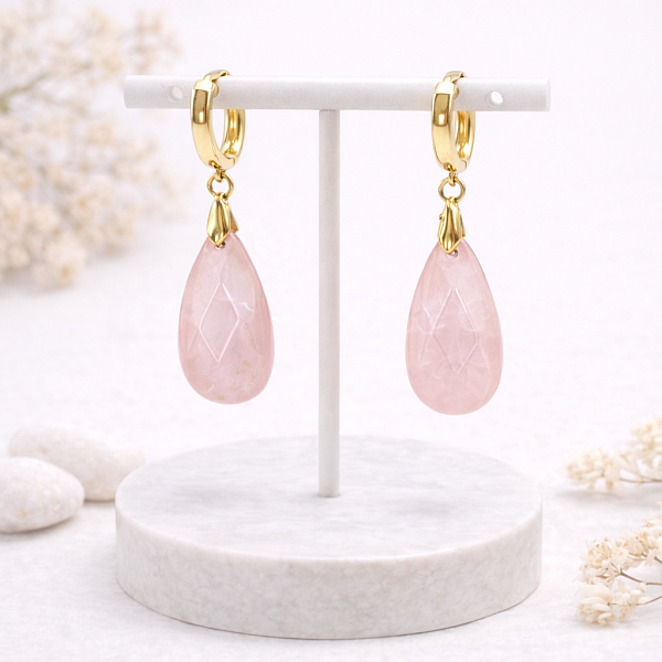 Серьги ДИНОСА с розовым кварцем