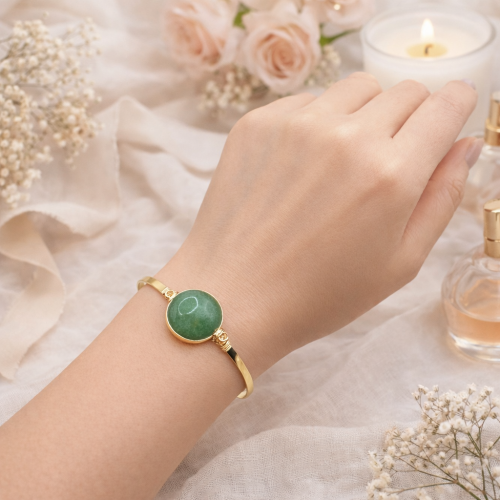 Браслет жесткий ДИНОСА с зеленым авантюрином —  фото 4