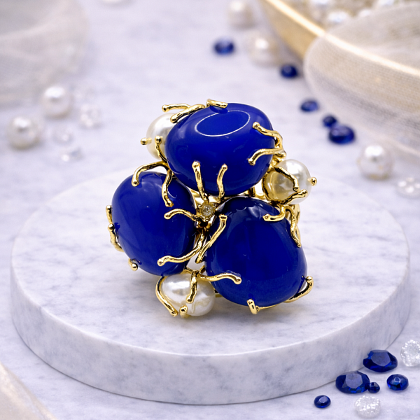 Кольцо ДИНОСА ажурное с речным жемчугом и кварцем