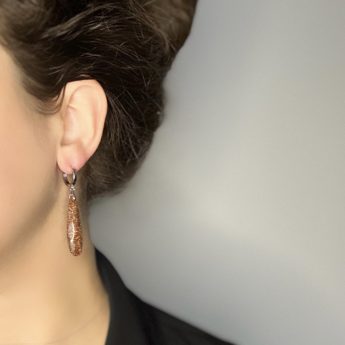 Серьги ДИНОСА с авантюрином длинные —  фото 4