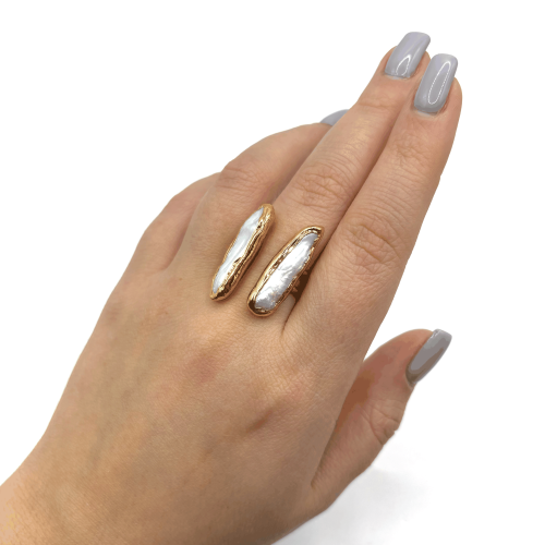 Кольцо ДИНОСА безразмерное с барочным жемчугом фото 4