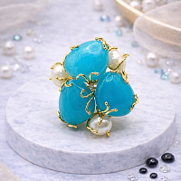 Кольцо ДИНОСА ажурное с речным жемчугом и кварцем