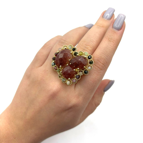 Кольцо ДИНОСА кружевное с клубничным кварцем фото 4