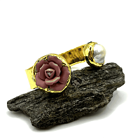 Браслет жесткий ДИНОСА с цветком и барочным жемчугом