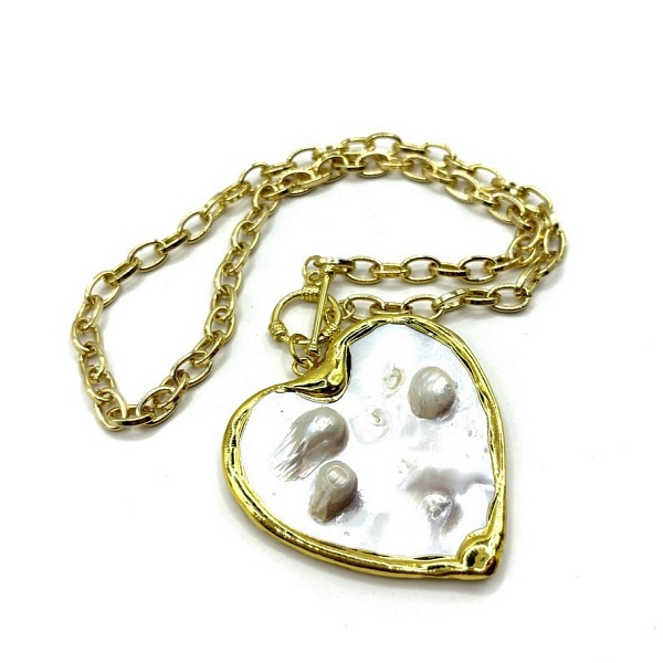 Колье ДИНОСА сердце с барочным жемчугом и перламутром