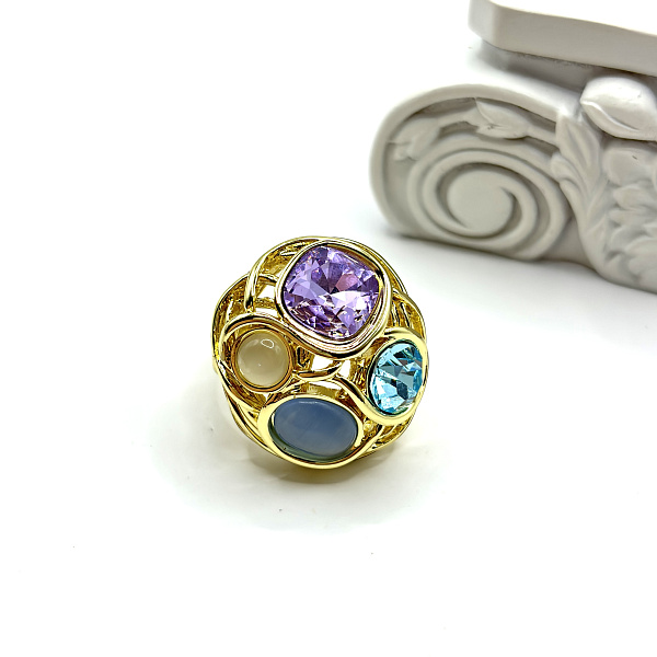 Плетеное кольцо с яркими камнями