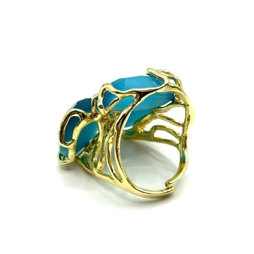 Кольцо ДИНОСА ажурное с голубым кошачьим глазом фото 3