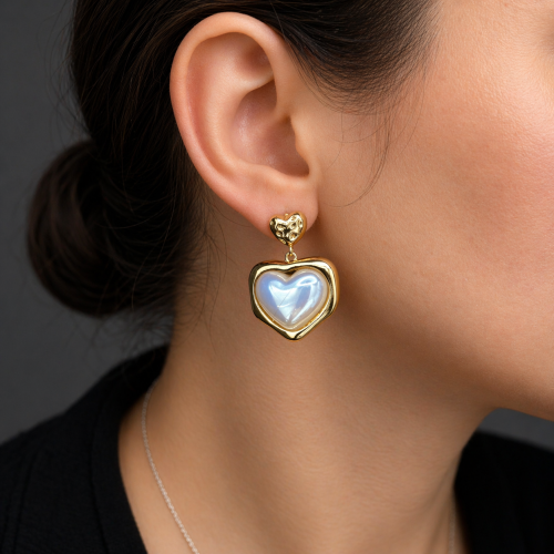 Серьги "Сердечки" с керамикой —  фото 4