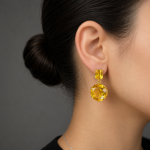 Серьги с крупным желтым кварцем —  фото 3