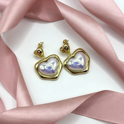 Серьги "Сердечки" с керамикой —  фото 3