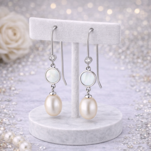 Серьги ДИНОСА с с речным жемчугом и перламутром — 