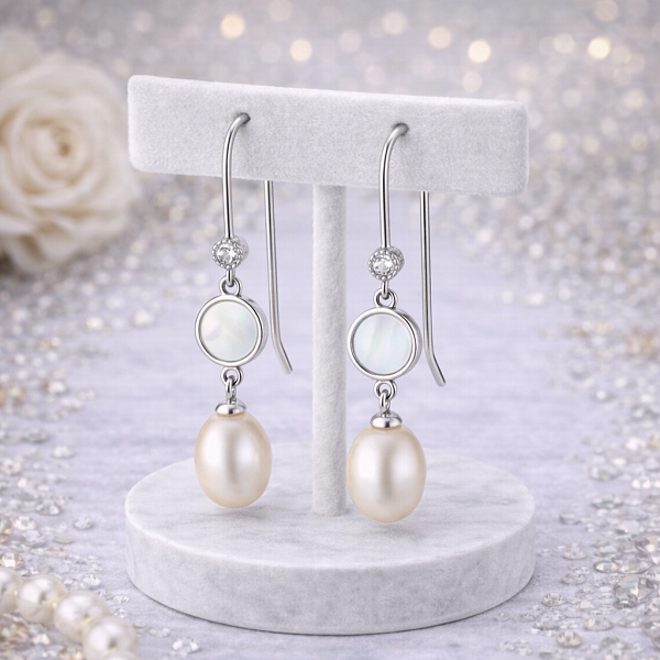 Серьги ДИНОСА с с речным жемчугом и перламутром