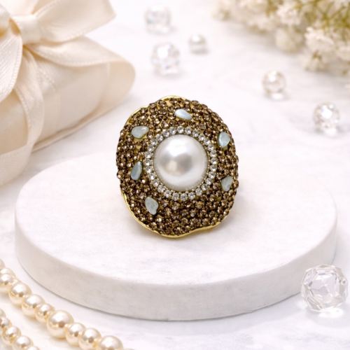 Кольцо ДИНОСА с барочным жемчугом и аквамарином