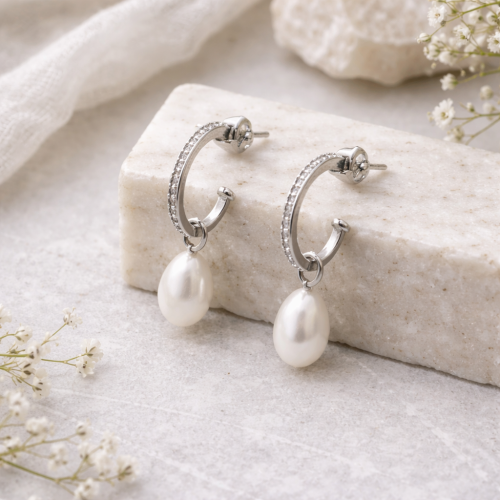 Серьги-трансформер ДИНОСА с речным жемчугом — 