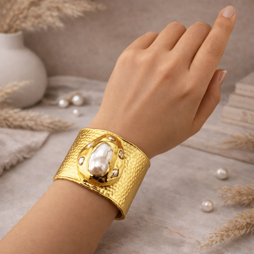 Жесткий браслет ДИНОСА с речным жемчугом —  фото 4