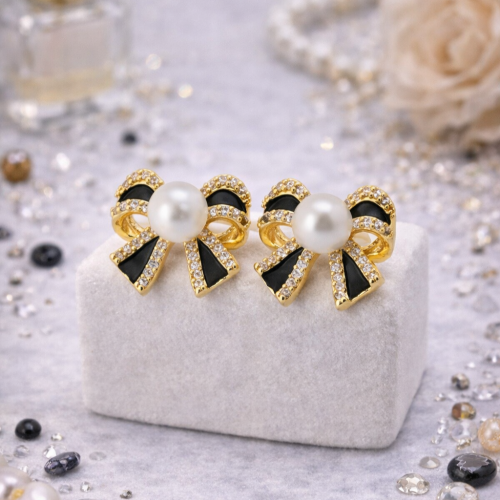 Серьги ДИНОСА с речным жемчугом и эмалью — 