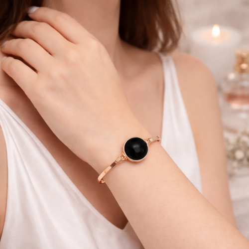 Браслет жесткий ДИНОСА с черным агатом —  фото 4