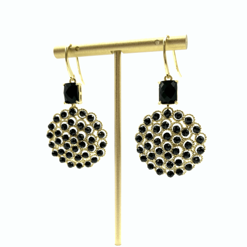 Серьги ДИНОСА круглые с черными агатами —  фото 2