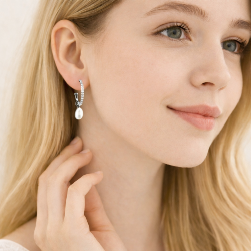 Серьги-трансформер ДИНОСА с речным жемчугом —  фото 3