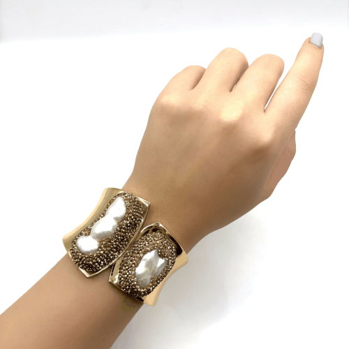 Браслет жесткий ДИНОСА с барочным жемчугом и кристаллами —  фото 3