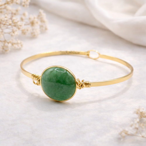 Браслет жесткий ДИНОСА с зеленым авантюрином — 