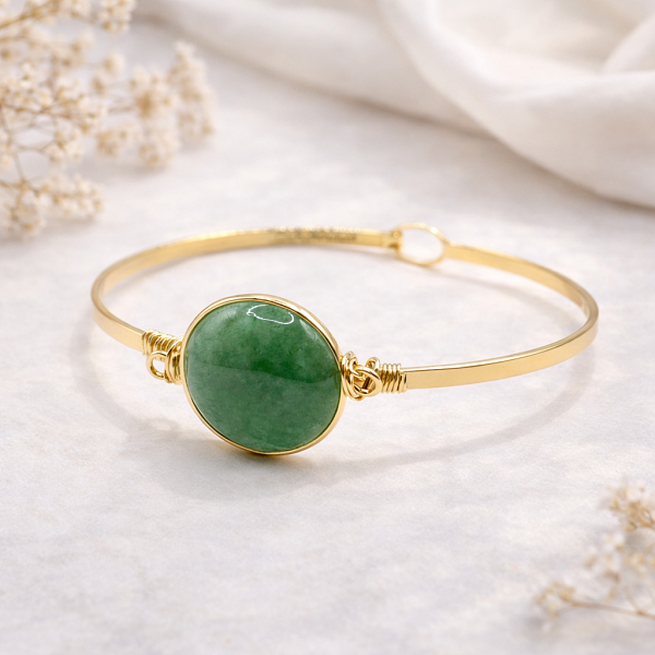 Браслет жесткий ДИНОСА с зеленым авантюрином