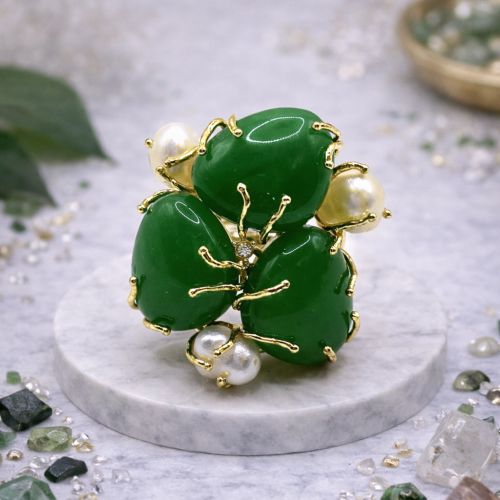 Кольцо ДИНОСА ажурное с речным жемчугом и кварцем