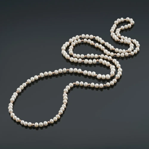 Длинные бусы ДИНОСА с речным жемчугом и гематитом