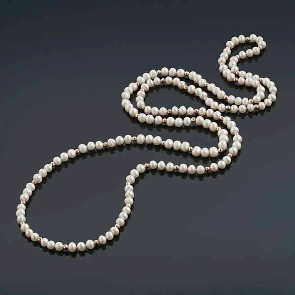 Длинные бусы ДИНОСА с речным жемчугом и гематитом