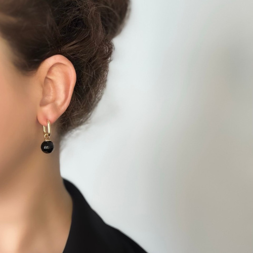 Серьги-трансформер ДИНОСА с черным агатом —  фото 4