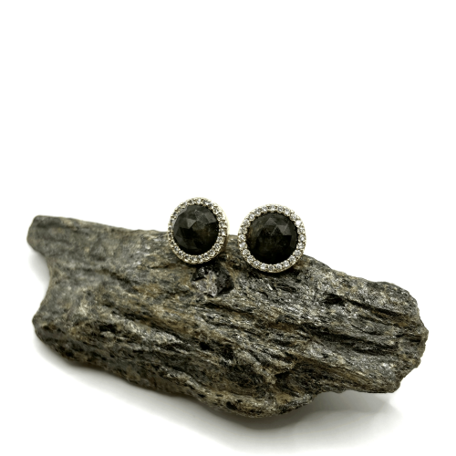 Серьги пусеты ДИНОСА с лабрадоритом и цирконом — 