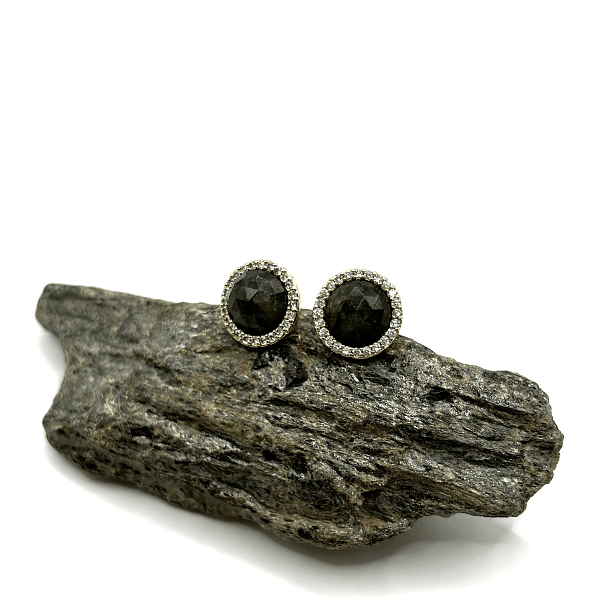 Серьги пусеты ДИНОСА с лабрадоритом и цирконом