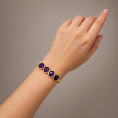 Жесткий браслет с аметистами —  фото 3