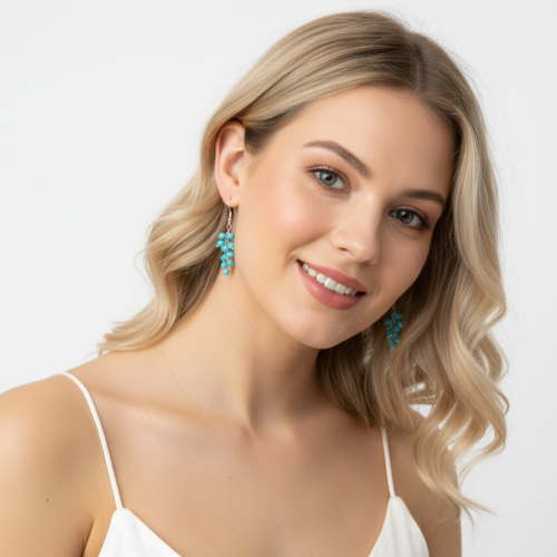 Серьги ДИНОСА с имитацией бирюзы —  фото 4