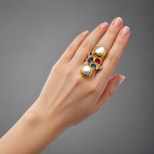 Кольцо с барочным жемчугом и фианитами фото 3