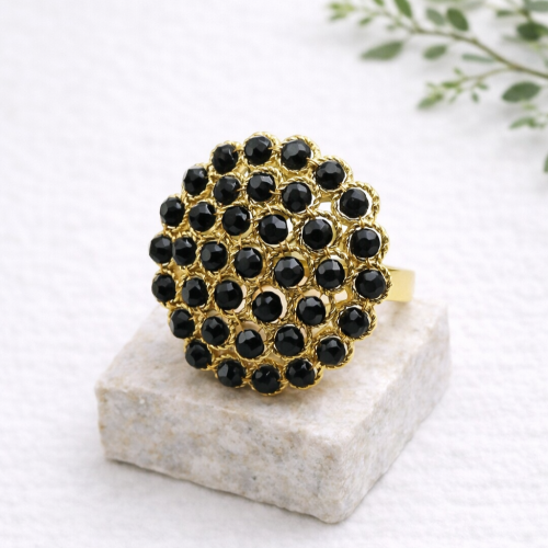 Кольцо ДИНОСА круглое с черным агатом