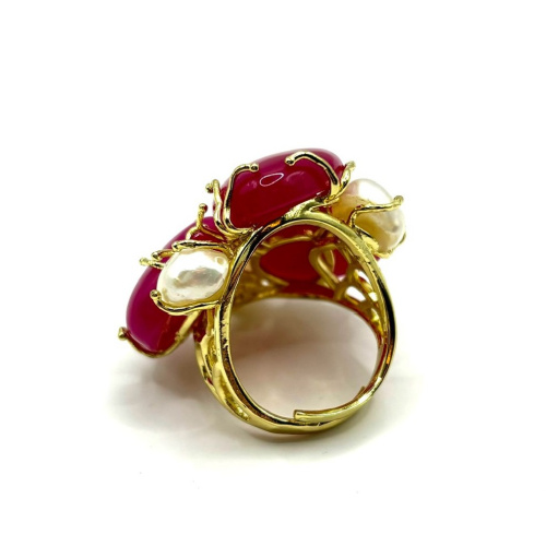 Кольцо ДИНОСА ажурное с речным жемчугом и кварцем фото 3