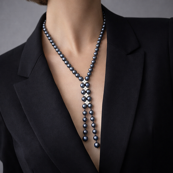 Бусы-галстук ДИНОСА с перламутром