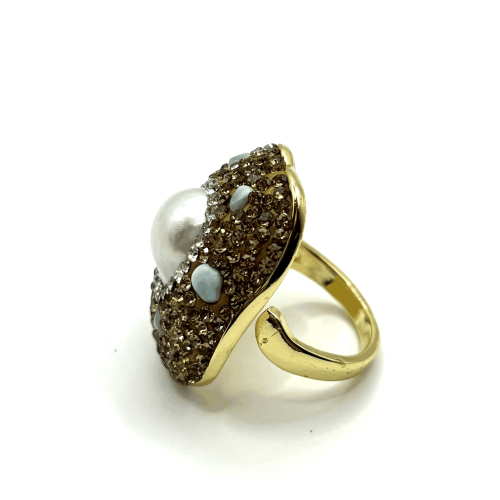 Кольцо ДИНОСА с барочным жемчугом и аквамарином фото 3