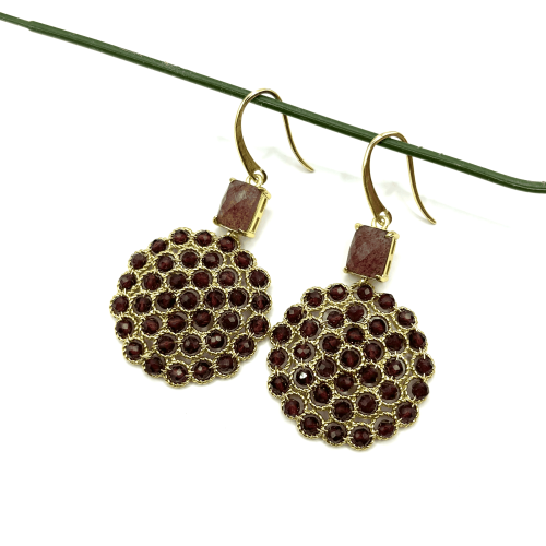 Серьги ДИНОСА круглые с натуральными гранатами — 