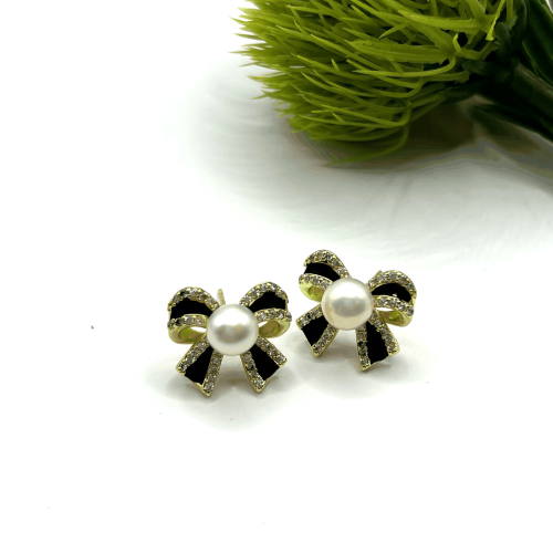 Серьги ДИНОСА с речным жемчугом и эмалью — 