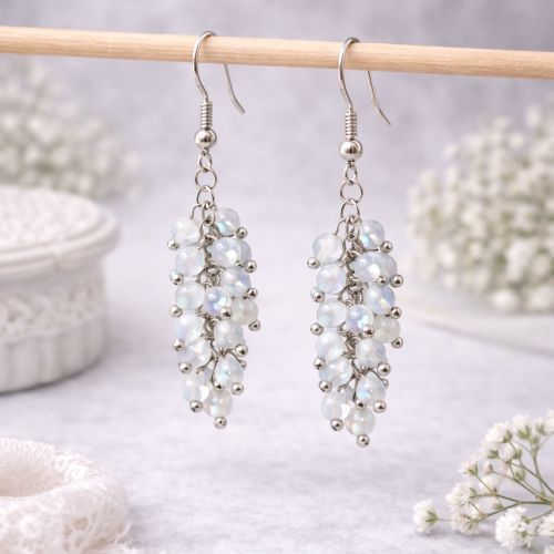 Серьги ДИНОСА с синтетическим лунным камнем — 