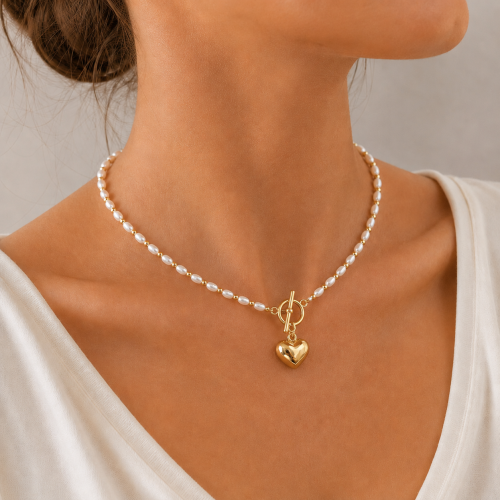 Колье с жемчугом и подвеской в форме сердца фото 4
